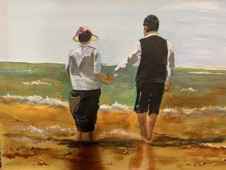 Painting oof couple at the beach